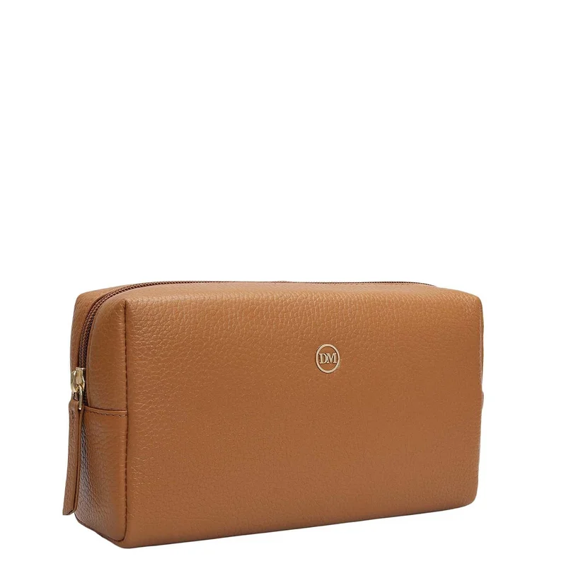دا ميلانو Wax Leather Vanity Pouch - Caramel